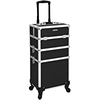 SONGMICS Maletín de Cosméticos- Organizador para Maquillaje- Multiuso- Tipo Trolley- con 4 Ruedas- Negro JHZ01B